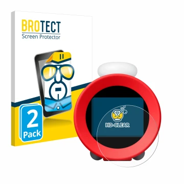 Face avant d’un emballage produit avec le logo de la marque BROTECT. À côté, l’appareil Nintendo Sound Clock Alarmo est représ