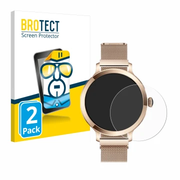 Face avant d’un emballage produit avec le logo de la marque BROTECT. À côté, l’appareil Bekomiya Smartwatch 1.1