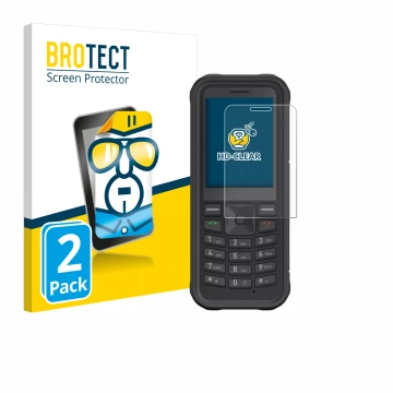 Face avant d’un emballage produit avec le logo de la marque BROTECT. À côté, l’appareil Sonim XP100 est représenté avec la pro