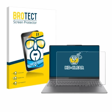 Face avant d’un emballage produit avec le logo de la marque BROTECT. À côté, l’appareil Lenovo Yoga 7 2-in-1 Gen 10 16