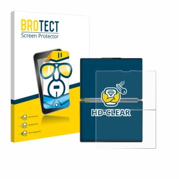 Face avant d’un emballage produit avec le logo de la marque BROTECT. À côté, l’appareil Lenovo Yoga Book 9i Gen 10 est représe