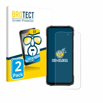 Face avant d’un emballage produit avec le logo de la marque BROTECT. À côté, l’appareil Doogee Blade 10 Power est représenté a