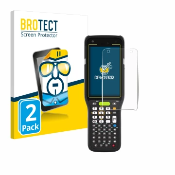 Face avant d’un emballage produit avec le logo de la marque BROTECT. À côté, l’appareil Zebra MC3400 est représenté avec la pr