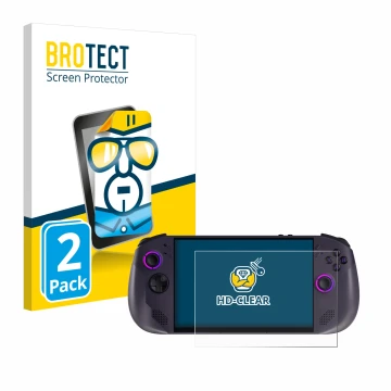 Face avant d’un emballage produit avec le logo de la marque BROTECT. À côté, l’appareil Lenovo Legion Go S est représenté avec