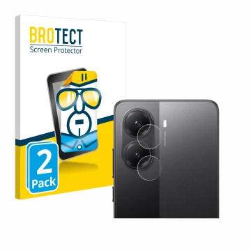 Face avant d’un emballage produit avec le logo de la marque BROTECT. À côté, l’appareil Xiaomi Poco X7 Pro (Caméra UNIQUEMENT)