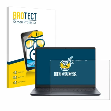 Face avant d’un emballage produit avec le logo de la marque BROTECT. À côté, l’appareil Dell Pro 14 Premium PA14250 Touch est 