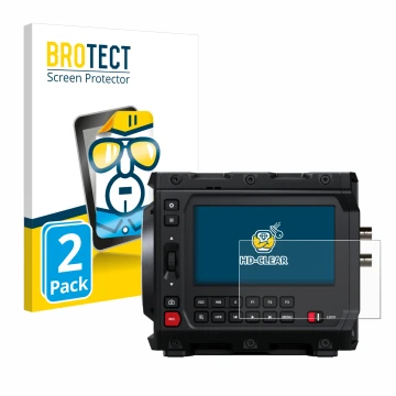 Face avant d’un emballage produit avec le logo de la marque BROTECT. À côté, l’appareil Blackmagic Design Pyxis 6K 4