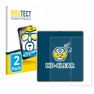 Face avant d’un emballage produit avec le logo de la marque BROTECT. À côté, l’appareil Huawei Mate X6 (Affichage interne) est