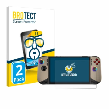 Face avant d’un emballage produit avec le logo de la marque BROTECT. À côté, l’appareil MSI Claw 8 AI+ est représenté avec la 