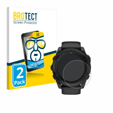 Face avant d’un emballage produit avec le logo de la marque BROTECT. À côté, l’appareil Garmin Tactix 8 AMOLED (51 mm) est rep