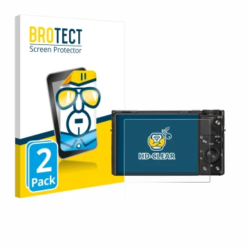 Face avant d’un emballage produit avec le logo de la marque BROTECT. À côté, l’appareil Sony Cyber-Shot DSC-RX100 VIIA est rep