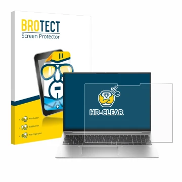 Face avant d’un emballage produit avec le logo de la marque BROTECT. À côté, l’appareil HP EliteBook 835 G11 est représenté av