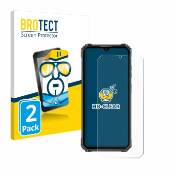 Face avant d’un emballage produit avec le logo de la marque BROTECT. À côté, l’appareil Oukitel G1 est représenté avec la prot