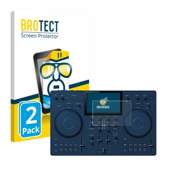 Face avant d’un emballage produit avec le logo de la marque BROTECT. À côté, l’appareil AlphaTheta OMNIS-Duo (Jog) est représe
