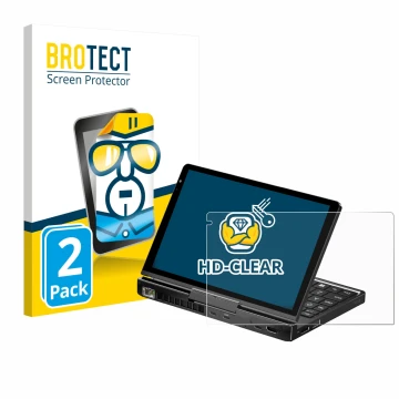 Face avant d’un emballage produit avec le logo de la marque BROTECT. À côté, l’appareil GPD Pocket 4 est représenté avec la pr
