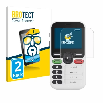 Face avant d’un emballage produit avec le logo de la marque BROTECT. À côté, l’appareil Doro Leva X10 est représenté avec la p