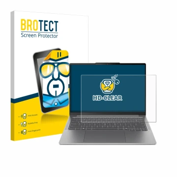 Face avant d’un emballage produit avec le logo de la marque BROTECT. À côté, l’appareil Lenovo IdeaPad Pro 5 Gen 10 14