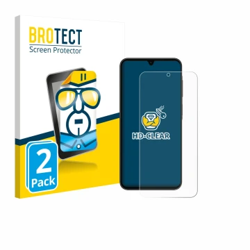 Face avant d’un emballage produit avec le logo de la marque BROTECT. À côté, l’appareil Samsung Galaxy A26 5G Enterprise Editi
