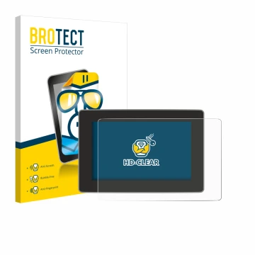 Face avant d’un emballage produit avec le logo de la marque BROTECT. À côté, l’appareil Tesla Model Y Juniper 2025 est représe