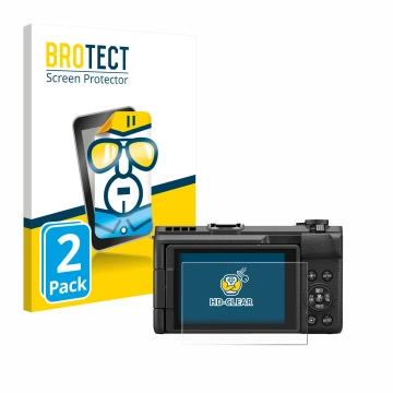 Face avant d’un emballage produit avec le logo de la marque BROTECT. À côté, l’appareil Canon PowerShot V1 est représenté avec