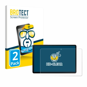 Face avant d’un emballage produit avec le logo de la marque BROTECT. À côté, l’appareil Samsung Galaxy Tab S10 FE 5G est repré