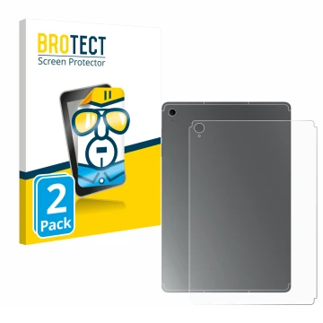 Face avant d’un emballage produit avec le logo de la marque BROTECT. À côté, l’appareil Samsung Galaxy Tab S10 FE+ (Arrière) e