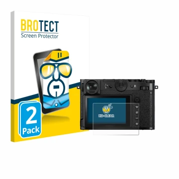 Face avant d’un emballage produit avec le logo de la marque BROTECT. À côté, l’appareil Fujifilm GFX 100RF est représenté avec