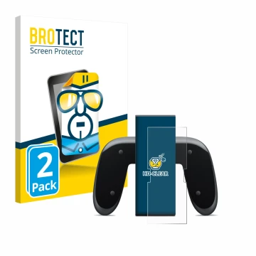 Face avant d’un emballage produit avec le logo de la marque BROTECT. À côté, l’appareil Nintendo Switch 2 Joy-Con 2-Holder est