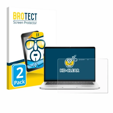 Face avant d’un emballage produit avec le logo de la marque BROTECT. À côté, l’appareil Dell Pro 13 Plus 2-in-1 est représenté