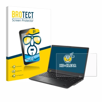 Face avant d’un emballage produit avec le logo de la marque BROTECT. À côté, l’appareil Fujitsu Lifebook U7511 est représenté 