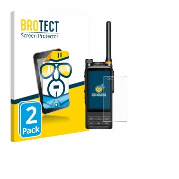 Face avant d’un emballage produit avec le logo de la marque BROTECT. À côté, l’appareil Hytera PDC680 est représenté avec la p