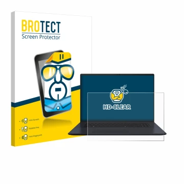 Face avant d’un emballage produit avec le logo de la marque BROTECT. À côté, l’appareil ASUS Vivobook 18 M1807 est représenté 