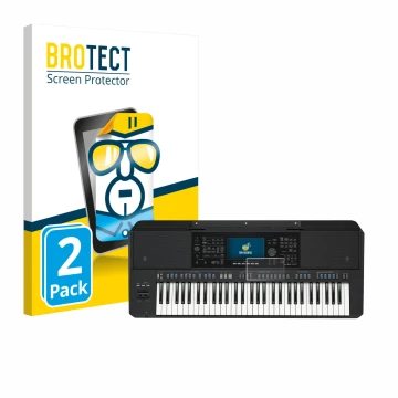 Face avant d’un emballage produit avec le logo de la marque BROTECT. À côté, l’appareil Yamaha PSR-SX720 est représenté avec l