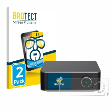 Face avant d’un emballage produit avec le logo de la marque BROTECT. À côté, l’appareil WiiM Ultra est représenté avec la prot