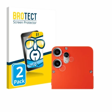 Face avant d’un emballage produit avec le logo de la marque BROTECT. À côté, l’appareil Nothing CMF Phone 2 Pro (Caméra UNIQUE