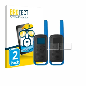 Face avant d’un emballage produit avec le logo de la marque BROTECT. À côté, l’appareil Motorola TALKABOUT T62 est représenté 