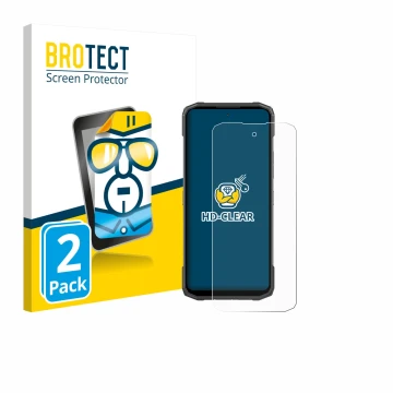 Face avant d’un emballage produit avec le logo de la marque BROTECT. À côté, l’appareil Doogee Blade 20 Turbo est représenté a