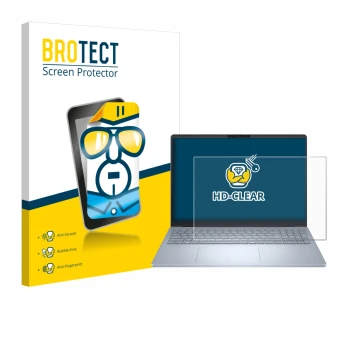 Face avant d’un emballage produit avec le logo de la marque BROTECT. À côté, l’appareil Dell 16 Plus Laptop est représenté ave