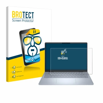 Face avant d’un emballage produit avec le logo de la marque BROTECT. À côté, l’appareil Dell 14 Plus Laptop est représenté ave