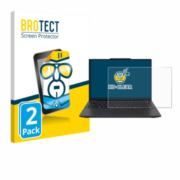 Face avant d’un emballage produit avec le logo de la marque BROTECT. À côté, l’appareil Lenovo ThinkPad X13 Gen 6 est représen