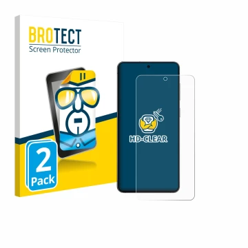 Face avant d’un emballage produit avec le logo de la marque BROTECT. À côté, l’appareil Samsung Galaxy S25 Edge est représenté