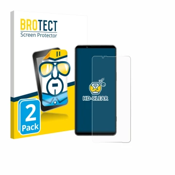 Face avant d’un emballage produit avec le logo de la marque BROTECT. À côté, l’appareil Sony Xperia 1 VII est représenté avec 