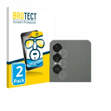 Face avant d’un emballage produit avec le logo de la marque BROTECT. À côté, l’appareil Sony Xperia 1 VII (Caméra UNIQUEMENT) 