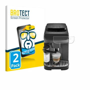 Face avant d’un emballage produit avec le logo de la marque BROTECT. À côté, l’appareil DeLonghi Magnifica Evo est représenté 