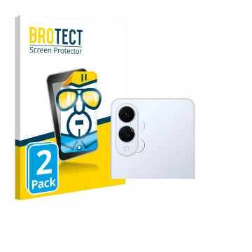 Face avant d’un emballage produit avec le logo de la marque BROTECT. À côté, l’appareil Samsung Galaxy S25 Edge (Caméra UNIQUE