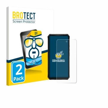 Face avant d’un emballage produit avec le logo de la marque BROTECT. À côté, l’appareil Ulefone Armor 28 Pro est représenté av