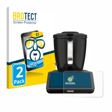 Face avant d’un emballage produit avec le logo de la marque BROTECT. À côté, l’appareil Vorwerk Bimby TM7 est représenté avec 