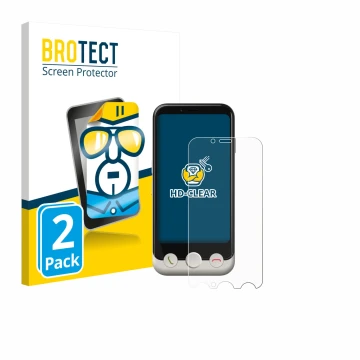 Face avant d’un emballage produit avec le logo de la marque BROTECT. À côté, l’appareil Doro Aurora A10 est représenté avec la