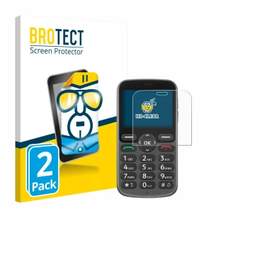 Face avant d’un emballage produit avec le logo de la marque BROTECT. À côté, l’appareil Doro 1380 est représenté avec la prote