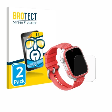 Face avant d’un emballage produit avec le logo de la marque BROTECT. À côté, l’appareil AngelTech Kids Smartwatch Ultra 1.83